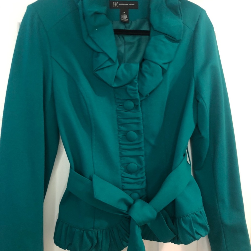 Teal Blazer , Ruffle Accent